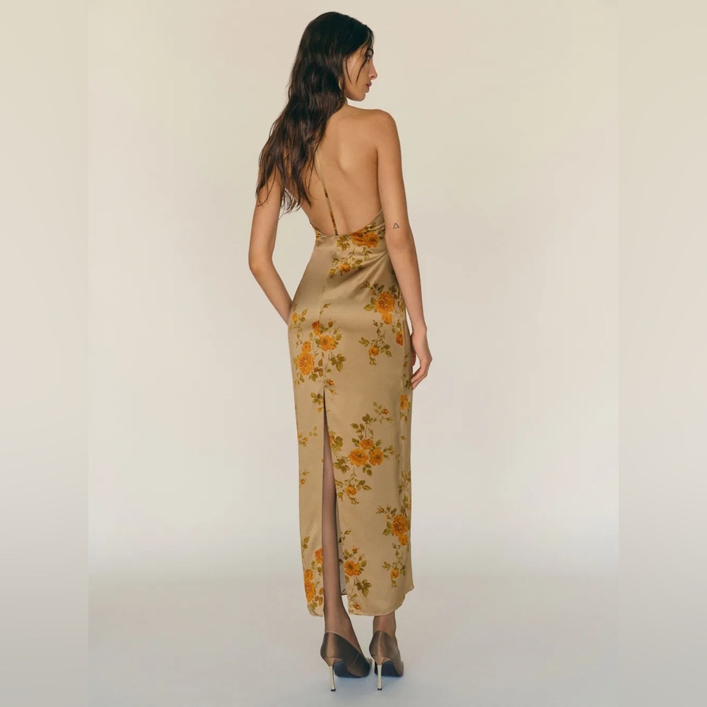 Reformation Ivan Silk Dress Brown - Size 4 - Picture 2 of 3